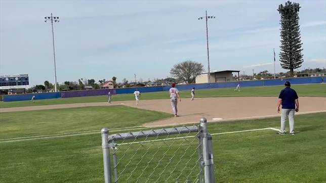 Delano High SS Ayden Vasquez hits a triple to Right center gap with Runner scoring for RBI.